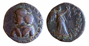 Indo-Parthians, Gondophares?, Copper, bust of the ruler to left on obv; Goddess Nike to ri