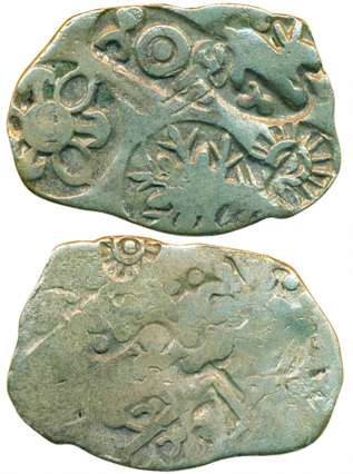 Punch Marked Coins, Magadha Janapada, Silver Karshapana, 3.12g, Obv: five Symbol Coin, ABC