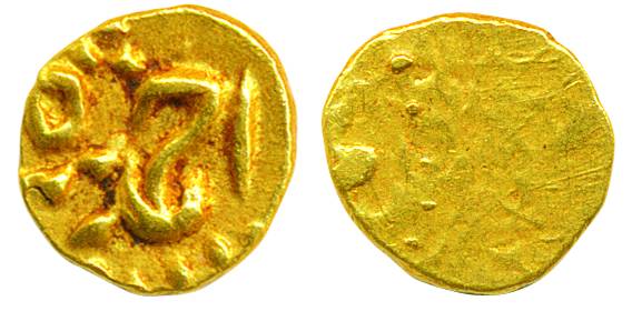 Ahmad Shah, Gold ½ Fanam, 0.19g, Karappa Mint. Very fine+, scarce.