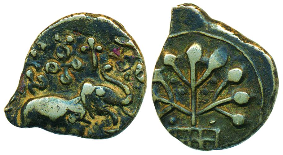 Satavahanas, Early Satakarnis, Potin, 3.92g, Nevasa Oval type. Obv: right facing elephant 