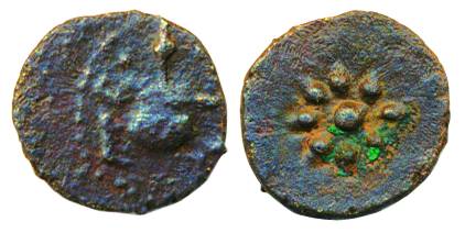 Nawab of Arcot, Copper 1.37g, Obv: Lord ganesha, Rev: flower/ Discus like motif. Extra fin