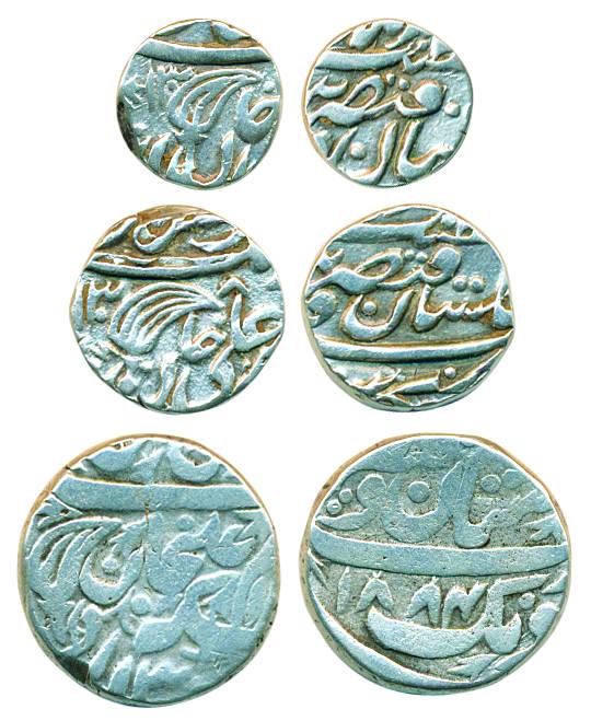 Silver, set of 3 coins, Rupee, ½ Rupee & ¼ Rupee, in the name of Victoria Empress and Muha