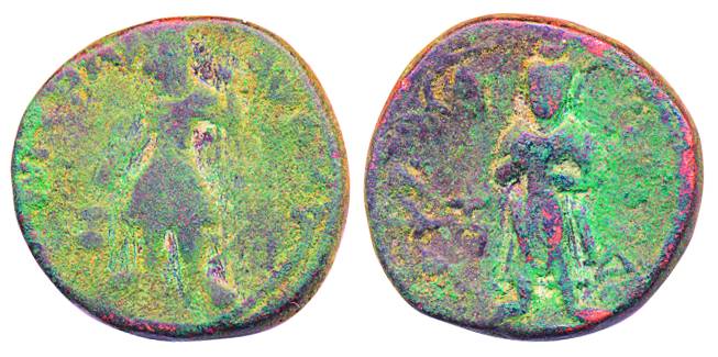 Kushana, Kanishka, Copper Tetradrachm, 16.82g, Sakhamana Boddo, 'Transparent Garment' type