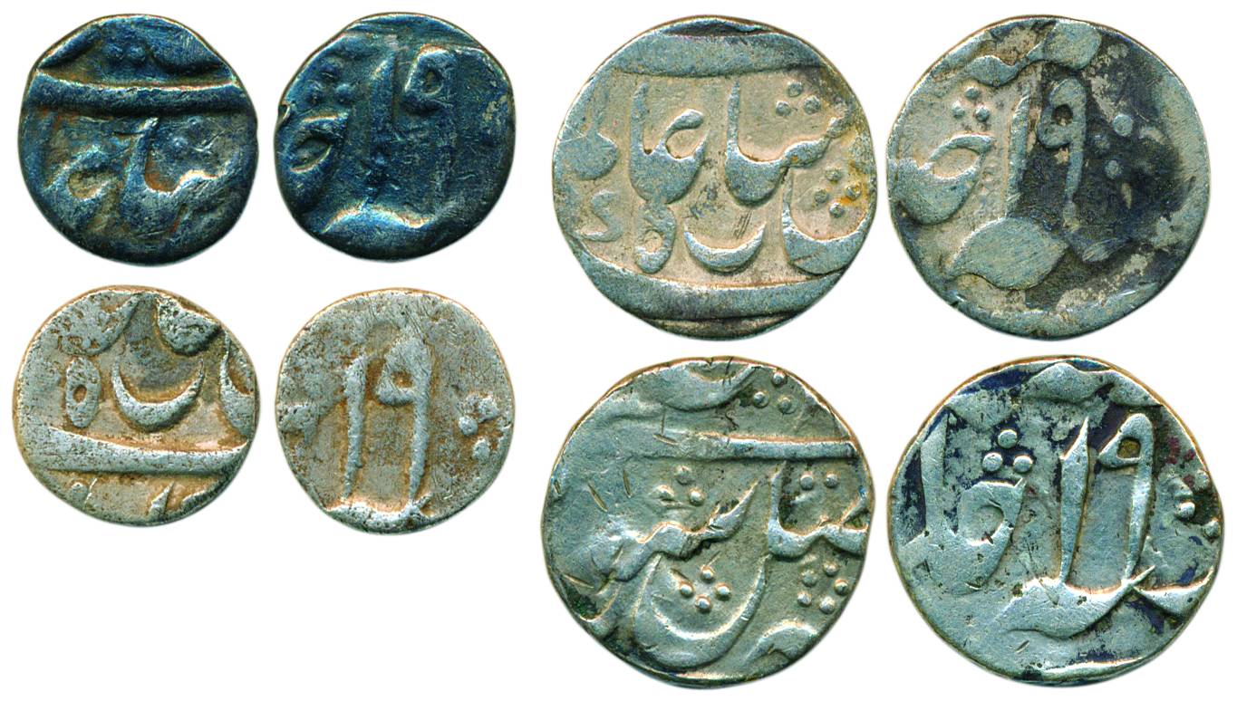 Murshidabad Mint, Silver (4), ½ Rupee (2) and ¼ Rupee (2), RY 19. Fine to very fine, scarc