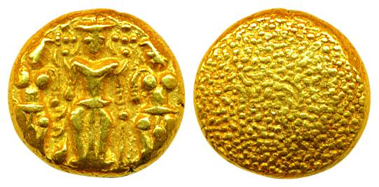Gold 3 Swami Pagoda, 3.40g, Lord Tirupati Balaji in the centre with his consorts Shri Devi