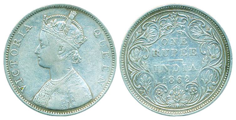 Victoria Queen, Silver Rupee, 1862, Bombay Mint, B/II /0/10 Dots (Pr# unlisted). Fine+, ve