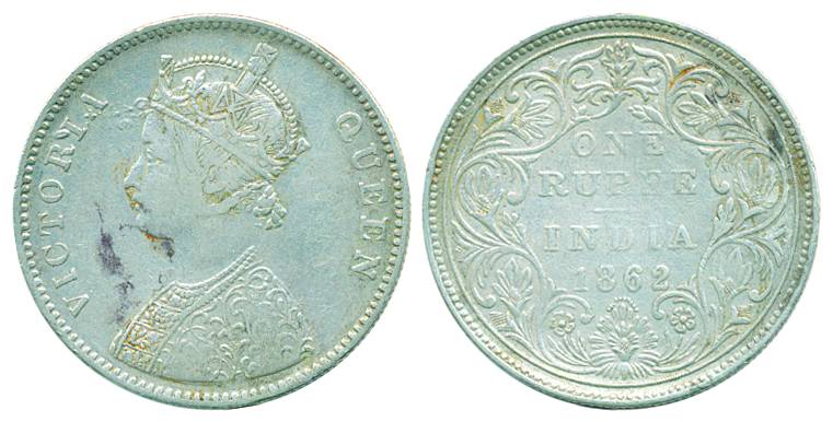 Victoria Queen, Silver Rupee, 1862, Bombay Mint, A/II/0/10 (Pr# 93). Very fine, scarce.