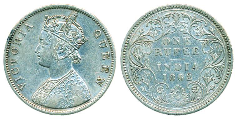 Victoria Queen, Silver Rupee, 1862, Calcutta Mint, B/III (Pr# 60). Fine+, scarce.