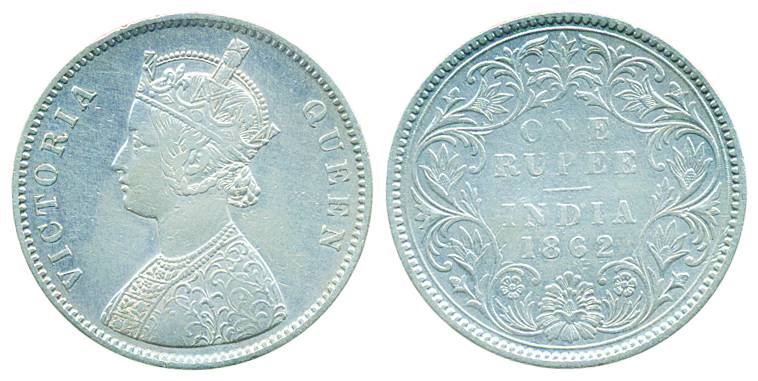 Victoria Queen, Silver Rupee, 1862, Calcutta Mint, A/III (Pr# 65). Very fine, scarce.