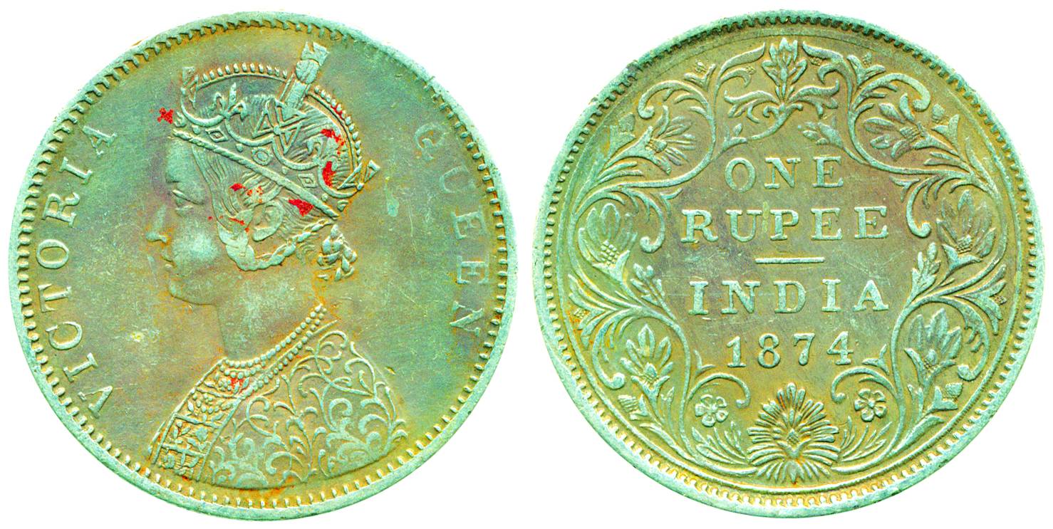Victoria Queen, Silver Rupee, 1874, Bombay Mint, A2/II without Dot (Pr# 142). Very fine+, 