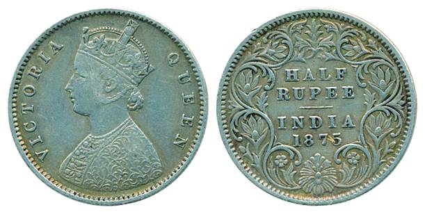 Victoria Queen, Silver ½ Rupee, 1875, Calcutta mint, A/I no mint mark (Pr# 260). With tone
