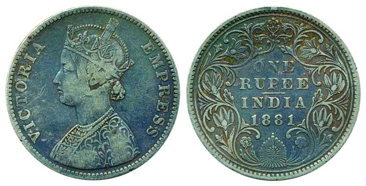 Victoria Empress, Silver Rupee, 1881, Bombay Mint, A1/IV Dot (Pr# Unlisted). Fine+, scarce