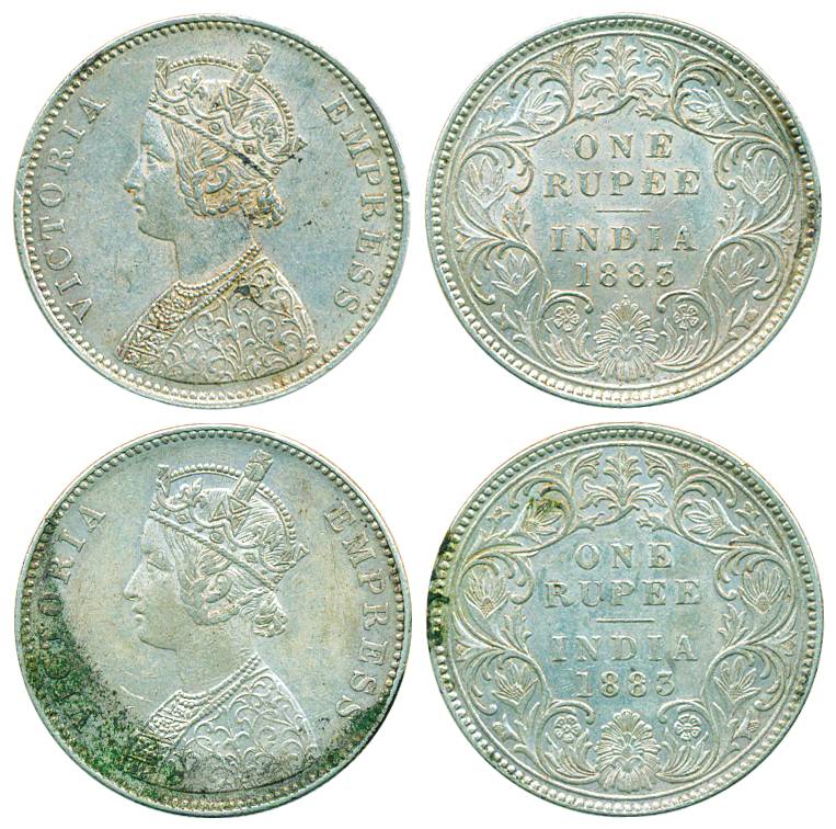 Victoria Empress, Silver Rupee (2), 1883, Bombay and Calcutta Mint, A3/I ‘B’ Raised with D