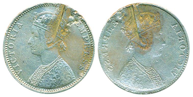 Victoria Empress, Silver Brockage-Lakhi, Obv brockage one type of error same impression of