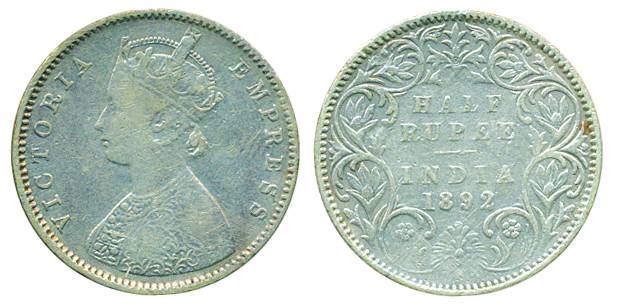 Victoria Empress, Silver ½ Rupee, 1892, Bombay Mint, A/I ‘B’ Incuse (Pr# 302). Fine+, scar