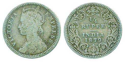 Victoria Empress, Silver ¼ Rupee, 1879, Calcutta Mint, C/II ‘C’ Incuse (Pr# 384). Fine+, r