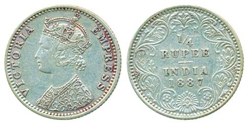 Victoria Empress, Silver ¼ Rupee, 1887, Bombay Mint, C/II ‘B’ Raised (Pr# 420). Extremely 