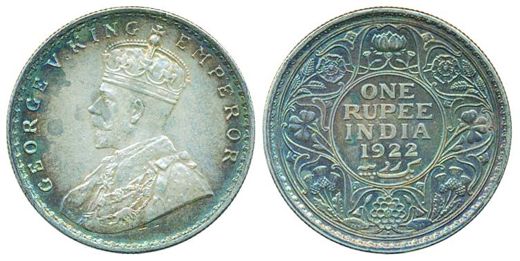 George V, Silver Rupee, 1922, Bombay Mint (Pr# 228). Extra fine+ with tone, scarce.