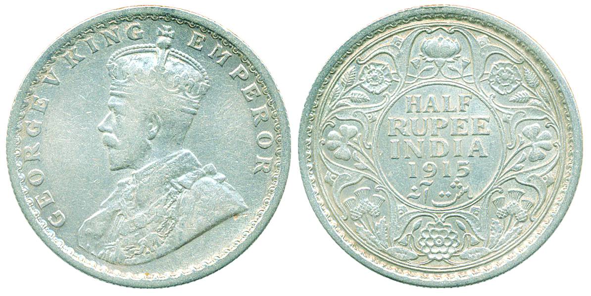 George V, Silver ½ Rupee, 1915, Calcutta Mint, (Pr# 323). Very fine, scarce.