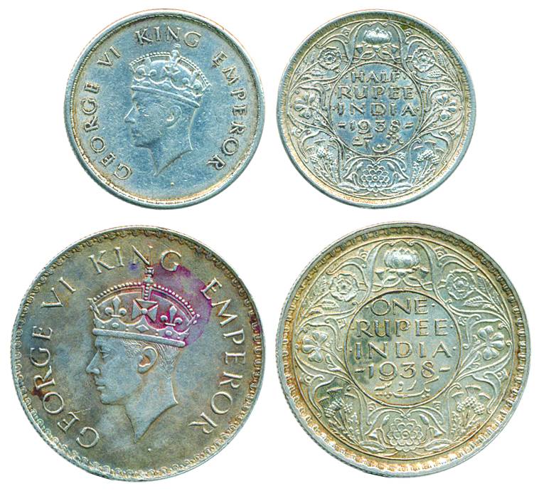George VI, Silver Rupee &amp; ½ Rupee, 1938, Bombay Mint (Pr# 234-351). Extremely fine, sc