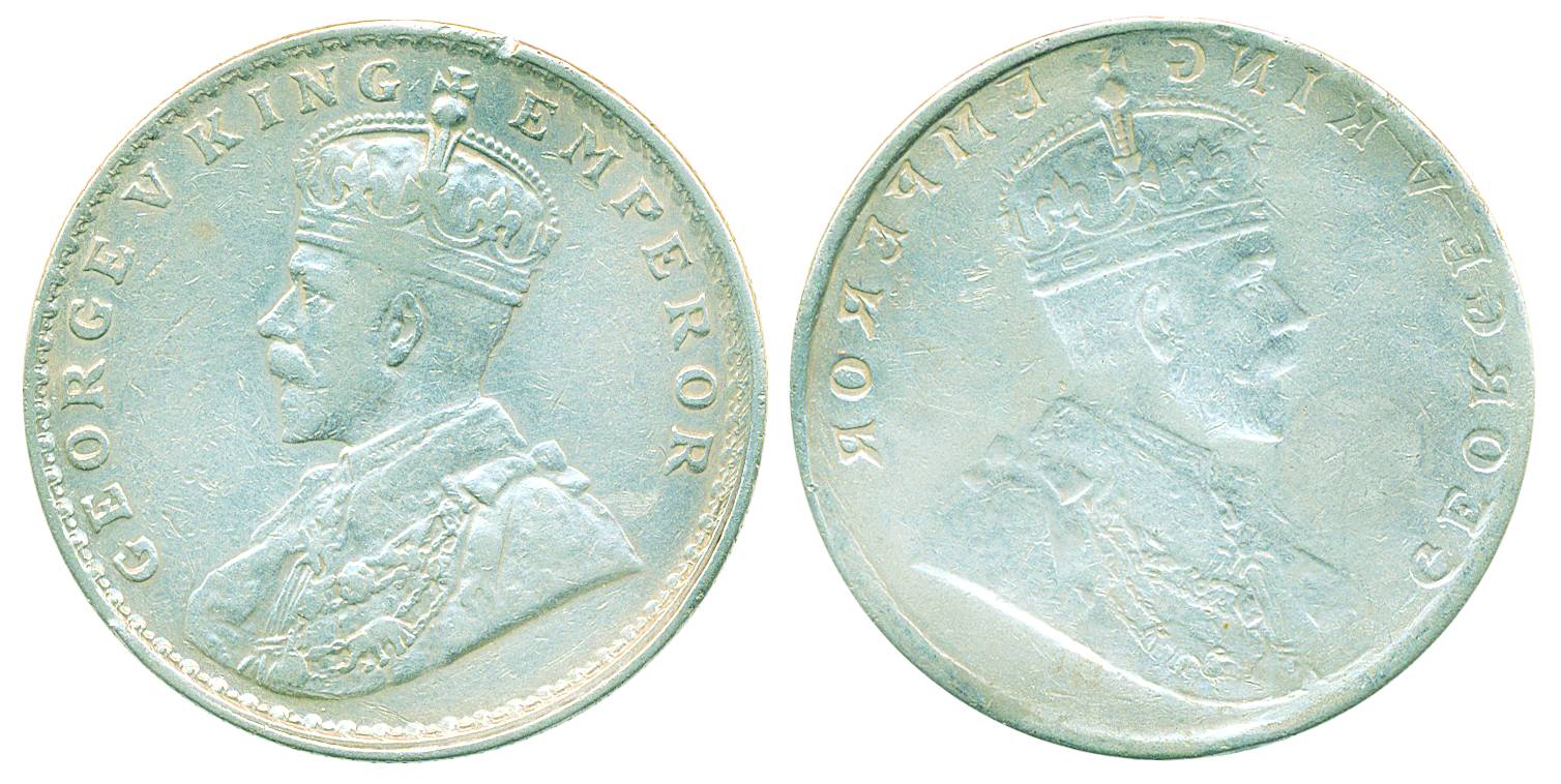 George V, Silver Rupee Brockage-Lakhi,obv brokage one type of error same impression of rev
