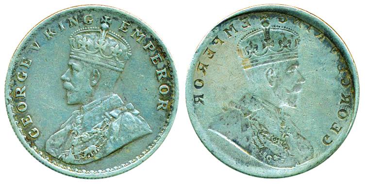 George V, Silver Rupee Brokage- Lakhi, obv brokage one type of error same impression of re
