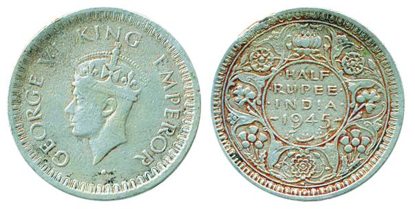 George VI, Silver ½ Rupee, 1945, Bombay Mint, Large 5 (Pr# unlisted). Fine+, rare.