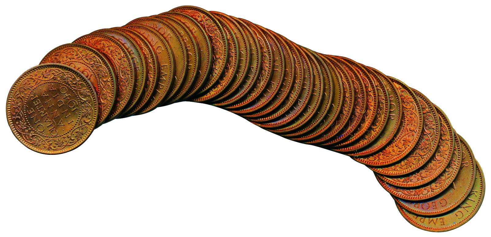 George VI, Copper ¼ Anna (32), 1940, Calcutta Mint, Original mint packed roll (Pr# 686). U