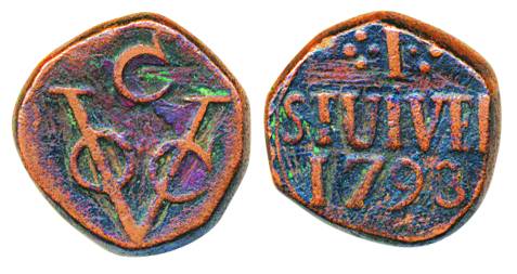 Ceylon, Dutch Occupation, Copper Stuiver, 12.61g, Colombo Mint, 1793, Obv: C above VOC mon