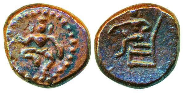 Nayakas of Tanjore, Raghunath Nayaka, Copper, 2.23g, Obv: Bal Gopal Dancing, Rev: King sea