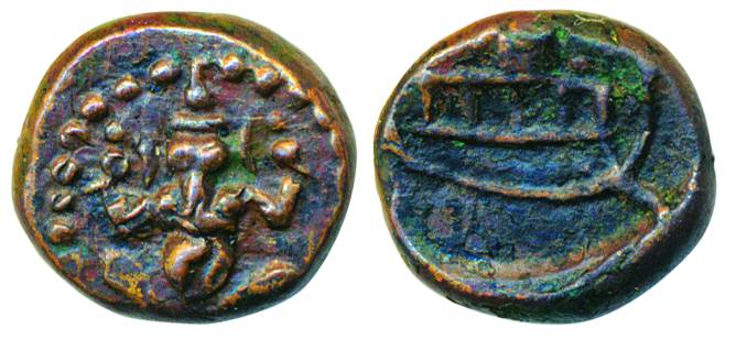 Shiv Ganga Rajas, Copper, 2.70g, Obv: Lord Ganesha seated, Rev: Shivlinga with garland (K 