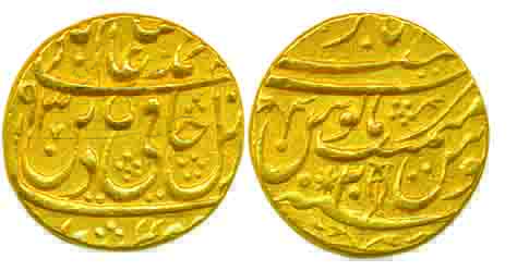 Najibabad Mint, Gold Mohur, 10.78g, in the name of Shah Alam II, AH 1193/ RY 20, standing 