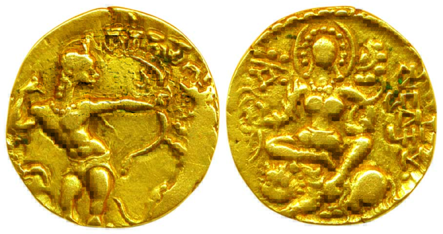 Guptas, Chandragupta II, Gold Dinar, 7.74g, Lion Slayer Type, Class 1, Variety C (King to 