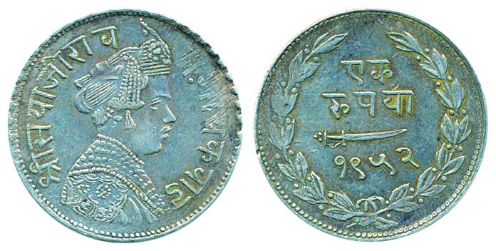 Sayaji Rao III, Silver Rupee, 11.37g, VS 1952 (AD 1895), Obv: Crowned bust to right, Rev: 