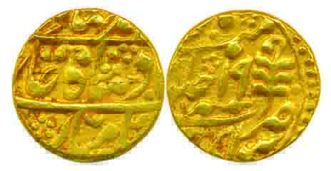 Ram Singh, Gold Mohur, 10.86g, Sawai Jaipur Mint, in the name of Bahadur Shah II ‘Zafar’, 