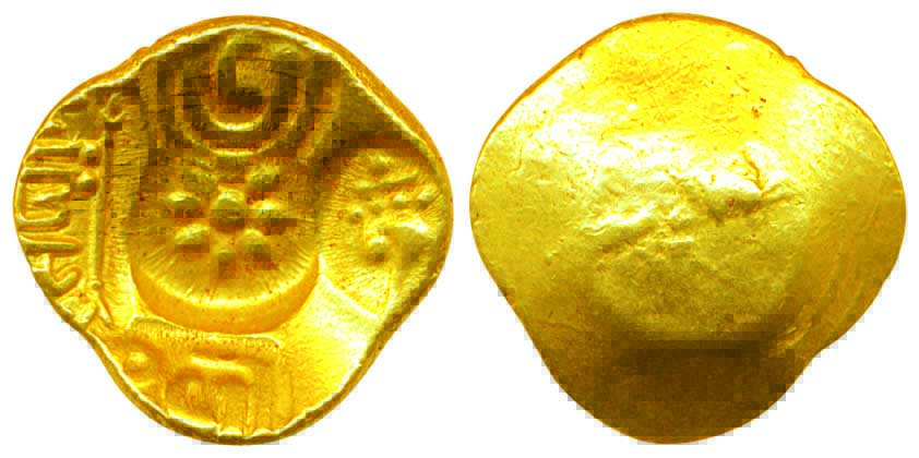 Yadavas of Devagiri, Singhana deva, Gold Padmatanka, 3.84g, Five punches with central lotu