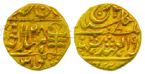 Man Singh II, Gold Mohur, 10.88g, Sawai Jaipur Mint, with the name of George VI, Obv: 19(4