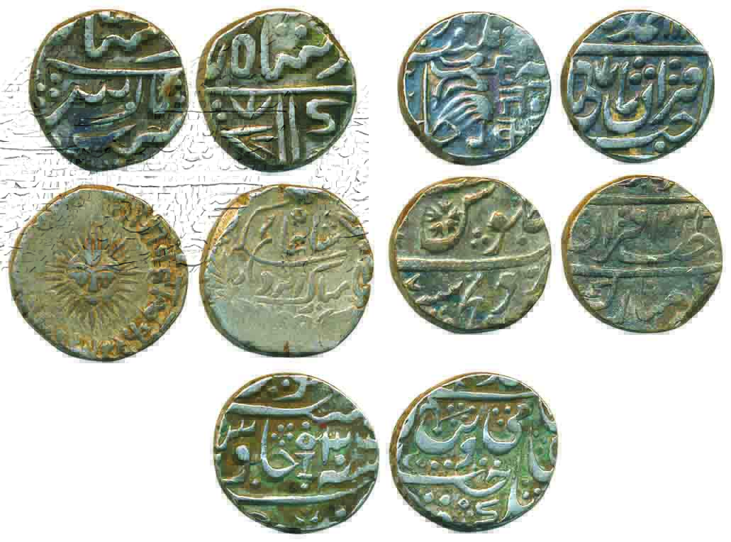 Assorted lot of Silver Rupees (5), Mewar, Indore, Datia, Gwalior, Tonk. Very fine to very 