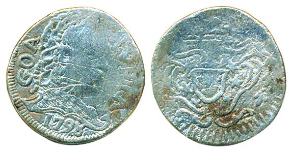 Goa, Maria I, Silver Rupia, 10.65g, Goa Mint, AD 1793, Obv: Bust of ruler with date and mi