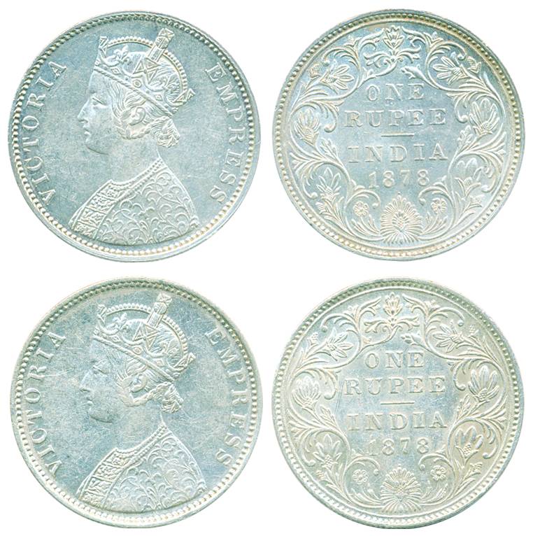 Victoria Empress, Silver Rupee (2), 1878, Bombay Mint, A3/II/dot with flower varieties (Pr