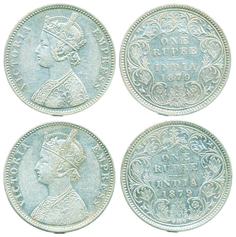 Victoria Empress, Silver Rupee (2), 1879, Calcutta & Bombay Mint, A1/I/C Incuse and A3/I/d
