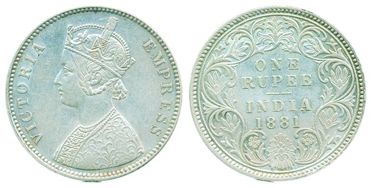 Victoria Empress, Silver Rupee, 1881, Calcutta Mint, A1/I/C incuse (Pr# 119). Extra fine+,