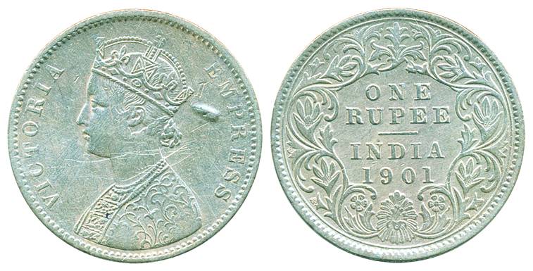 Victoria Empress, Silver Rupee, 1901, Calcutta Mint, A4/I/C Incuse (Pr# 140). Extra fine+,