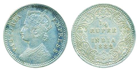 Victoria Empress, Silver ¼ Rupee, 1882, Calcutta Mint, C/II/C incuse (Pr# 387). Extra fine