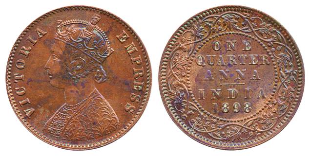 Victoria Empress, Copper ¼ Anna, 1898, Calcutta Mint (Pr# 631) Red toned, brilliant uncirc