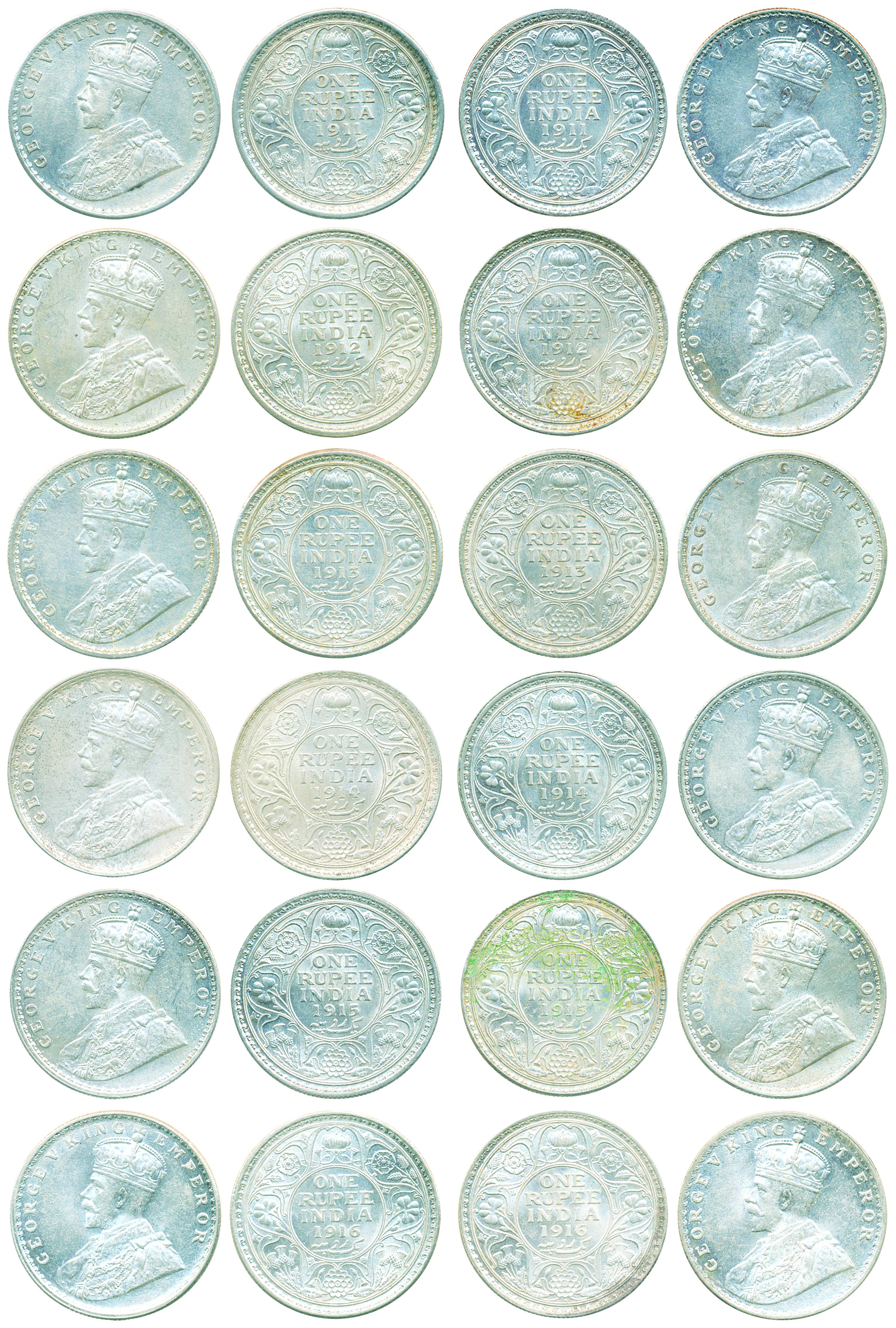 George V, Silver Rupee (22), complete set of Rupee of Calcutta &amp; Bombay Mint. (Pr# 207
