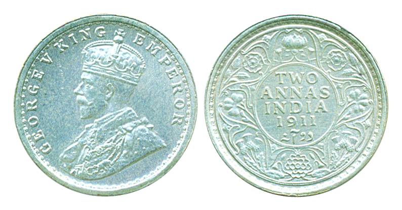 George V, Silver 2 Anna, 1911, Calcutta Mint (Pr# 564). About uncirculated, rare in this g
