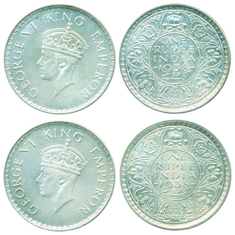 George VI, Silver Rupee (2), 1938, Bombay Mint, without dot & with dot (Pr# 233&234). Both