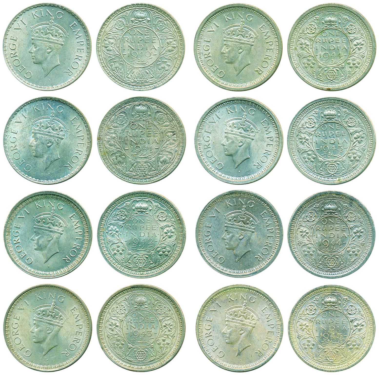 George VI, Half Silver Rupee (8), Mint wise complete set of George VI Rupee of Bombay (6) 