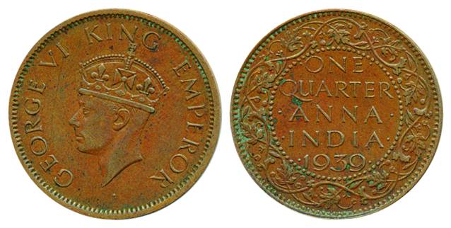 George VI, Copper Rupee, Head II, 1939, Bombay Mint. Very fine, rare.